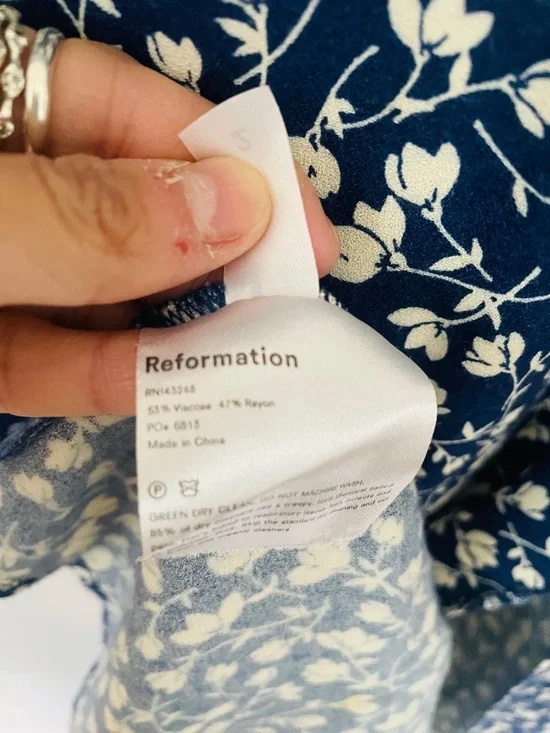 Reformation Navy Floral Slip Dress with Side Slit - Picture 5 of 7